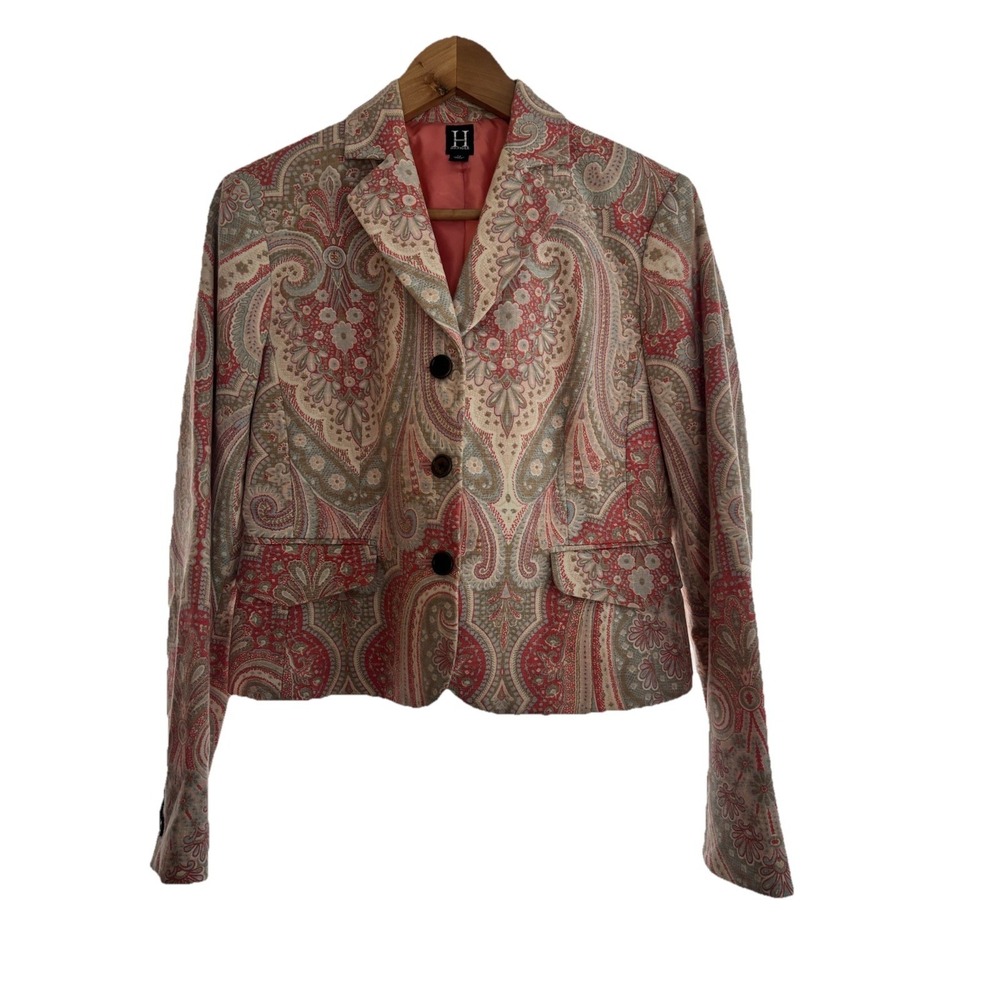 Tommy Hilfiger Women's Sz 12 Pink Paisley Cotton Blazer Jacket Preppy Casual